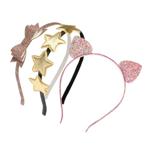 HONITANO 3 Stück Teiliges Pailletten Katzenohren Stirnband Set mit Schleife Leichtes Cartoon Haarreif für Mädchen Damen Glitzerndes Haarschmuck für Party Kostüm Alltag und Festlichkeiten von HONITANO