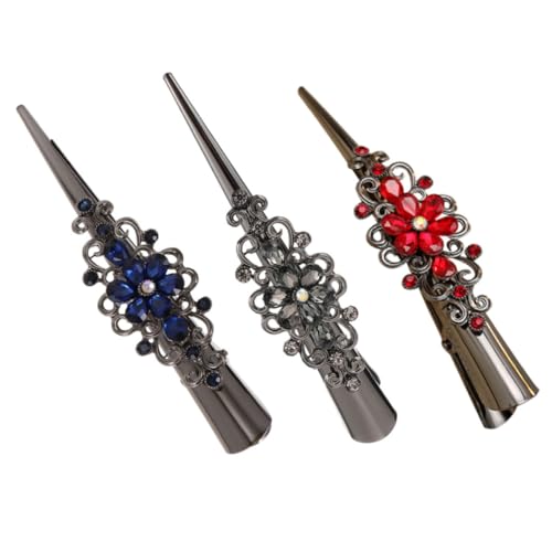 HONITANO 3 Stück Teiliges Retro Metall Haarspangen mit Strassbesatz Große Rutschfeste Haarclips in Schwarz Blau und Rot Praktische Klammern für Mädchen Haarstyling und Haarschmuck von HONITANO