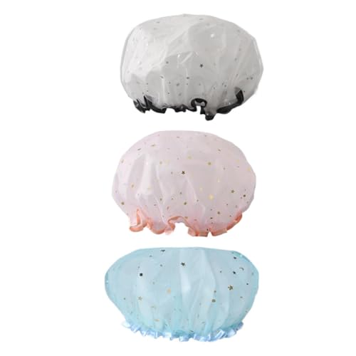 HONITANO 3stücke Doppellagige Duschhauben Für Damen Frische Badehauben Kopfbedeckung Mehrzweck-badehauben Zum Duschen Schminken Spa von HONITANO