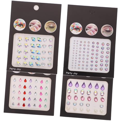 HONITANO 4 Blätter Teiliges Selbstklebende Face Jewels mit Strasssteinen und Perlen Schimmernde Make up Aufkleber für Augen Stirn und Gesicht Hautfreundlich für Festival Party und von HONITANO