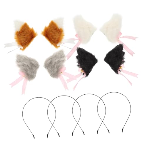 HONITANO 4 Paare Plüsch Katzenohren Haarclips mit Schleife Niedliche Haaraccessoires Weiche Haarnadeln für Mädchen für Cosplay Halloween Kostümparty und Tägliche Verwendung von HONITANO