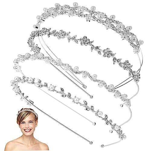 HONITANO 4 Stück Braut Haarreif Teiliges mit Strass und Perlen Eleganter Kopfschmuck für Hochzeit Brautjungfern und Festliche Anlässe Veredelt Jeden Braut Look mit Funkelndem Design von HONITANO
