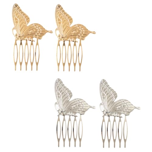 HONITANO 4 Stück Metallic Schmetterling Haarklammern Haarspangen in Gold und Silber Zarte Haarkämme für Mädchen Seitenspangen für Vielseitige Frisuren und Festliche Anlässe von HONITANO