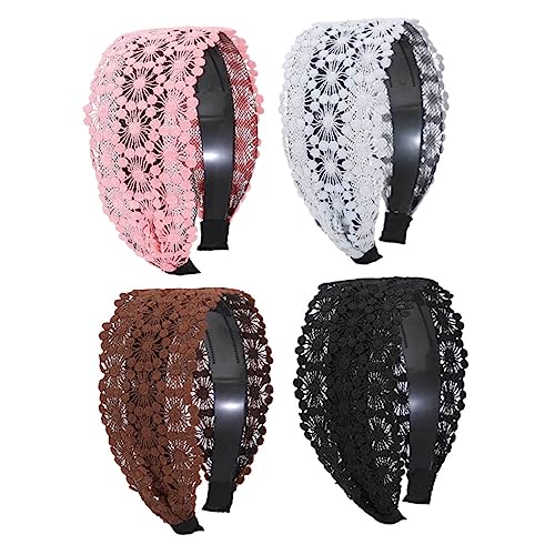 HONITANO 4 Stück Rutschfeste Haarbänder mit Spitzenverzierung Schwarz Kaffee Rosa für Mädchen Feine Stickerei Leichter Langlebiger Haarschmuck Eleganter Stil von HONITANO