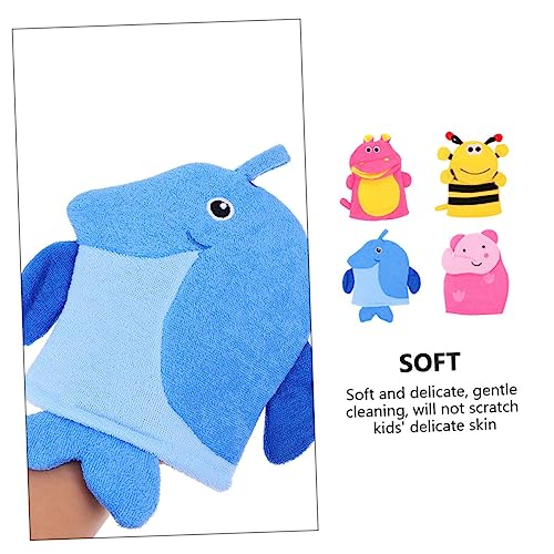 HONITANO 4 Stück Teiliges Badewaschhandschuh Cartoon Motive Weiche Badetücher für Sanfte Peeling Anwendung Badespaß für Mädchen und Jungen Praktische Badewannen Zubehör von HONITANO