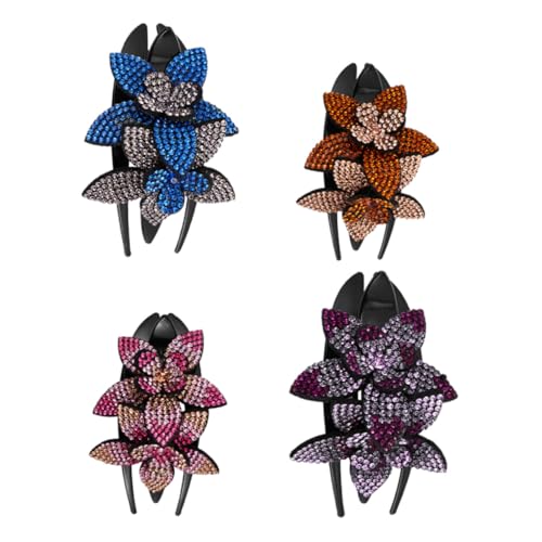 HONITANO 4 Stück Teiliges Damen Große und Kleine Wasserstrahl blumen haarspangen mit Funkelnden Strasssteinen Modische Haarklipse in Farbverlauf Violett Dunkelblau Champagner und von HONITANO