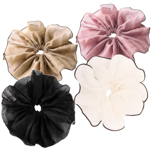 HONITANO 4 Stück Teiliges Große Netzhaargummis Elastische Haargummis für Frauen Mädchen Extra Vielseitig Einsetzbar Modisch Geeignet für Alltag Party Büro Schule Reise in Schwarz Khaki von HONITANO