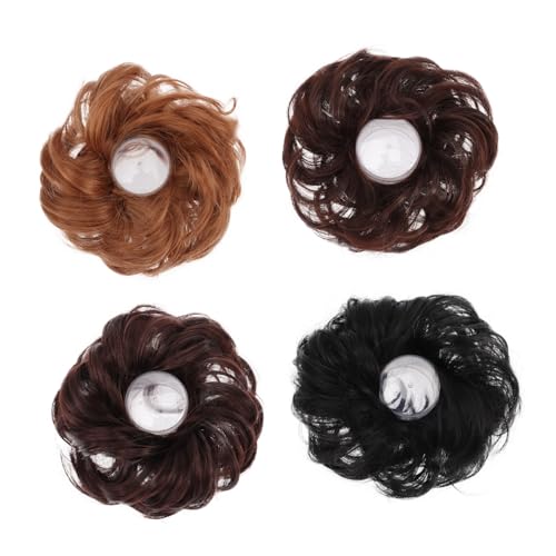 HONITANO 4 Stück Teiliges Haar Dutt aus Hochwertiger Hochtemperatur Seide Voluminöse Lockige Fake Bun Hairpieces mit Elastischem Haargummi Nahtloser Chignon für Damen Vielseitig für Dutt von HONITANO