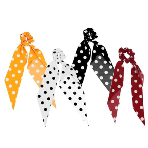 HONITANO 4 Stück Teiliges Haargummis mit Punktmuster Elastische Haarbänder aus Lange Schleifen Vielseitige Ponytail halter für Damen Strapazierfähig und Dehnbar Modisches Zufällige Farbe von HONITANO