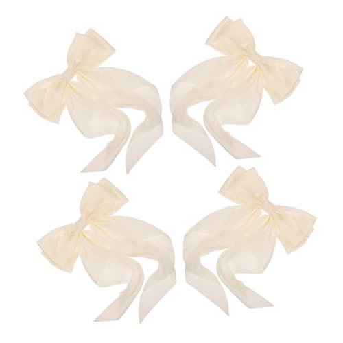 HONITANO 4 Stück Teiliges Haarspangen mit Eleganten Langen Satin Schleifen in Milchgelb Weiche Stoff Haarclips mit Federverschluss für Damen und Mädchen Stilvolle Accessoires für Partys von HONITANO