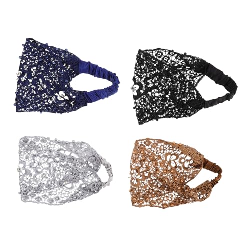 HONITANO 4 Stück Teiliges Hohle Spitzen Haarbänder mit Perlenbesatz Elastische Bequeme Damen Haarreifen für Alltag Hochzeit und Party Sicherer Halt Design von HONITANO