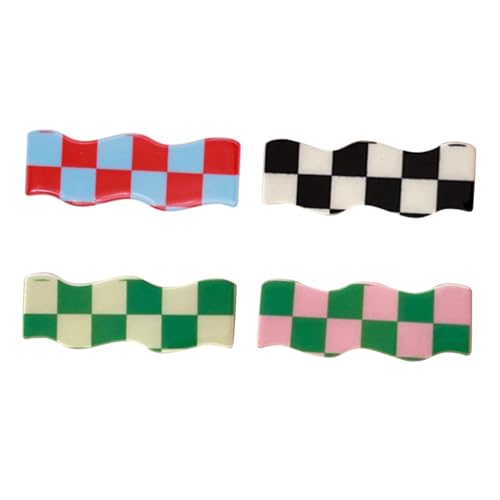 HONITANO 4 Stück Teiliges Kariertes Haarklammer Leichte Bunte Haarclips mit Wellenmuster Langlebige Haarklammern Einfache Handhabung für Damen und Mädchen Vielseitig für Zufällige Farbe von HONITANO