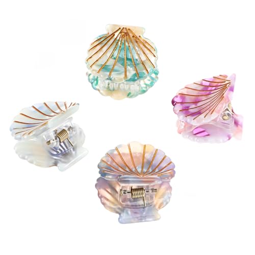 HONITANO 4 Stück Teiliges Kleine Bunte Muschel haarklammern für Damen und Mädchen Süße Leichte Haarklammern mit Sicherem Griff für Dünnes und Dickes Haar Modische Haar accessoires für von HONITANO