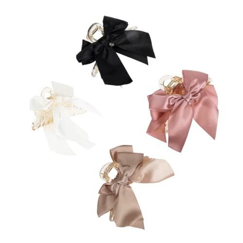 HONITANO 4 Stück Teiliges Schleifen Haarklammern für Damen Rutschfeste Langlebige Haarklammern aus Hochwertigem Material Haarschmuck Accessoires in Khaki und Dunkelpink für Dickeres Haar von HONITANO