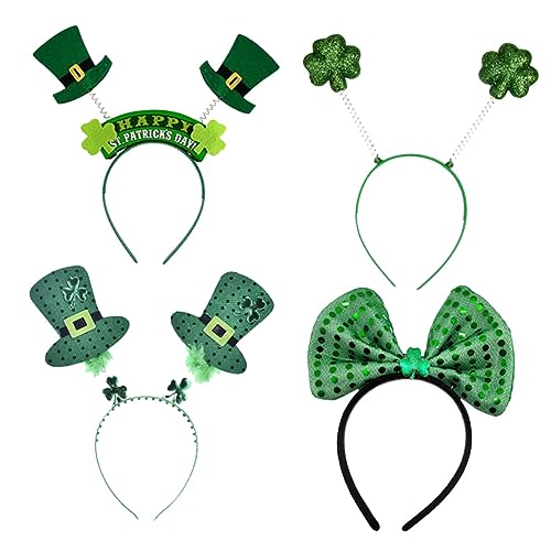 HONITANO 4 Stück Teiliges Set Patrick's Day Haarreifen mit Kleeblatt Design Festliches Party Accessoire für Damen Komfortabel und Sicher für Karneval und Mottopartys von HONITANO