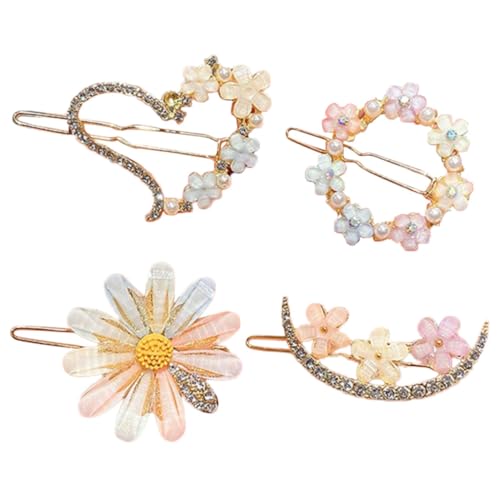 HONITANO 4 Stück Teiliges Strass Haarklammern Blumen Haarspangen Haaraccessoires für Damen und Mädchen Modisch Vielseitig Einsetzbar Einfache Anwendung Stilvolle Haarschmuckclips von HONITANO