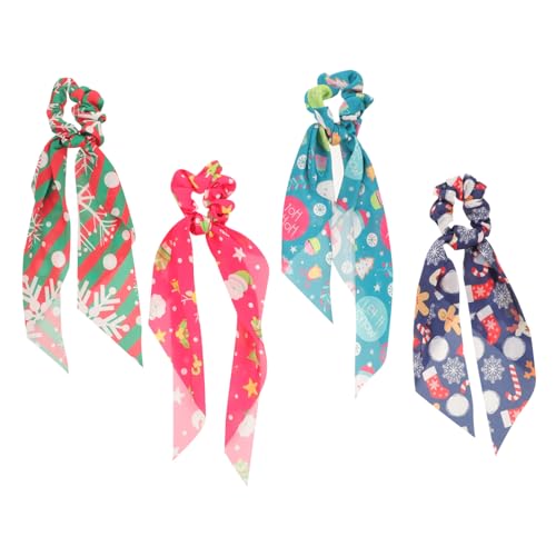 HONITANO 4 Stück Teiliges Weihnachts Haargummi mit Elastischen Stoffbändern Langlebig und Dehnbar Festliche Haarschmuck Accessoires für Mädchen und Frauen Praktische und Modische Haarbänder von HONITANO
