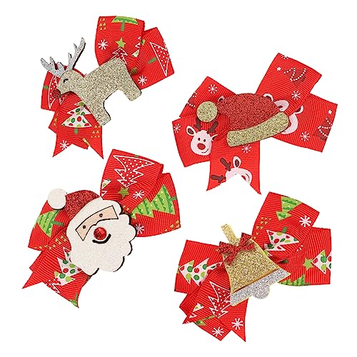 HONITANO 4 Stück Teiliges Weihnachts Haarspangen mit Schleifen und Rentiergeweih Festlicher Haarschmuck für Damen und Langlebige Weihnachtsclip Accessoires für Party und Alltag von HONITANO