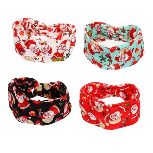 HONITANO 4 Stück Weihnachtliches Haarbänder mit Santa und Rentierdruck Elastisch Schweißabsorbierend Komfortabel für Fitness Yoga und Running Rot Grün Festliche Sport Stirnbänder von HONITANO