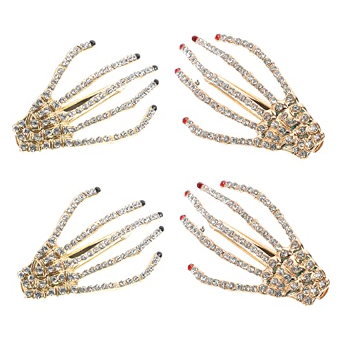 HONITANO 4stücke Damen Haarklammern Halloween Skelett Hand Haarschmuck Mit Strass Duckbill Clips Für Kreative Frisuren Für Partys Und Halloween-dekorationen von HONITANO