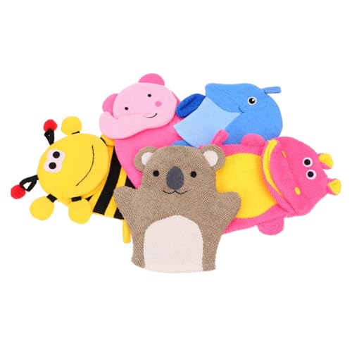 HONITANO 5 Stück Teiliges Badetuch Cartoon Tierform Peelinghandschuhe aus Weichem Schwamm für Sanfte Hautreinigung und Schaumbildung für Beine Rücken und Sanfte Babypflege von HONITANO