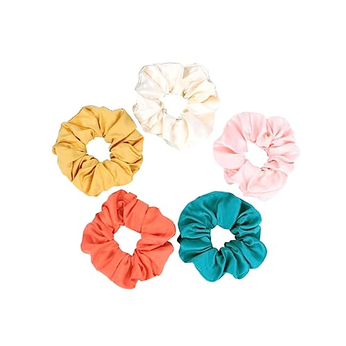 HONITANO 5 Stück Teiliges Haargummi Einfarbigem Stoff Elastische Ponytail Holder Weiche Haarbänder in Orange Blau Beige Gelb Modische Haarschleifen für Frauen und Mädchen von HONITANO