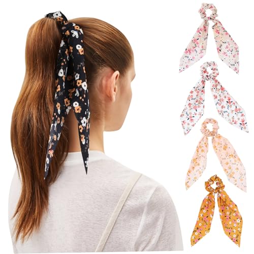 HONITANO 5 Stück Teiliges Haargummis mit Vintage blumenmuster mit Schleifen design Langlebig und Farbecht Geeignet für Damen und Mädchen Modischer Haarschmuck für Alltag und Geschenk von HONITANO