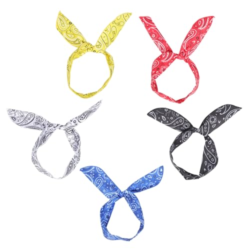 HONITANO 5 Stück Teiliges Paisley Stirnband mit Verdrehtem Schleifen design und Draht hasenohren Süßes Buntes Haarschmuck accessoire für Damen und Mädchen Stylisch und Vielseitig von HONITANO