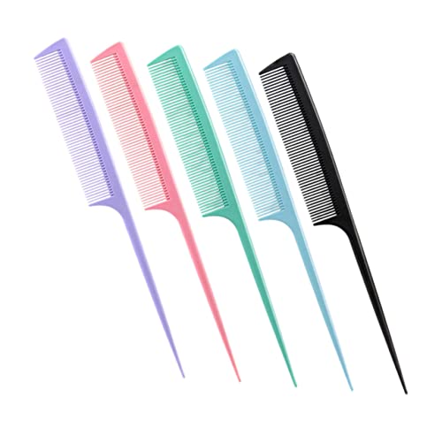 HONITANO 5 Stück Teiliges Profi Stielkamm Dicker Spitzkamm mit Feinen Zähnen Glatte Oberfläche Antistatisch für und Heimgebrauch Geeignet für Frauen und Männer Bunte Farben von HONITANO