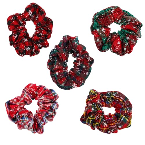 HONITANO 5 Stück Teiliges Weihnachten Haargummis mit Schneeflocken Motiv Elastische Haarschleifen in Rot Grün Rot Gelb Schonend und Vielseitig für Damen und Festliche Anlässe von HONITANO