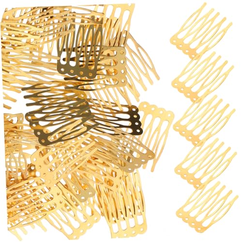 HONITANO 50 Stück Teiliges Haarkamm Goldfarbene Fünfzackige Haarkämme für DIY Haarschmuck Handgefertigte Einfache Steckkämme Vielseitige Haaraccessoires für Frauen und Mädchen von HONITANO