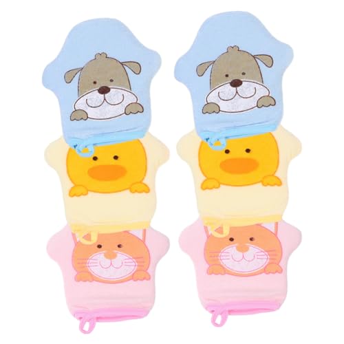 HONITANO 6 Stück Teiliges Badehandschuhe Cartoon Design Weiche Waschhandschuhe für Neugeborene Hautmassage und Sanfte Reinigung Geeignet für Junge Mädchen und Kleinkinder Buntes Badetuch von HONITANO