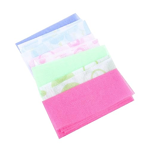 HONITANO 6 Stück Teiliges Peeling Badetuch Lange Duschhandtücher für Sanfte Hautreinigung Exfolierende Nylon Waschtücher Grün Blau und Bunten Mustern für Reisen und Tägliche Körperpflege von HONITANO