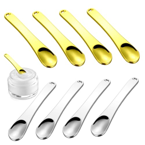 HONITANO 8 Stück Teiliges Metall Kosmetikspatel Löffel zum Auftragen von Gesichtscreme und Leicht zu Reinigen mit Aufhängeöffnung für Einfache Lagerung Vielseitig für Make Up und von HONITANO
