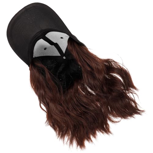 HONITANO Damen Hutperücke mit Baseballkappe Synthetisches Gewelltes Haar Tiefbraun Verstellbare Kappe für Sport Cosplay und Tägliche Looks Leicht und Bequem HONITANO Damen Hutperücke mit Baseballkappe Synthetisches Gewelltes Haar Tiefbraun Verstellbare Kappe für Sport Cosplay und Tägliche Looks Leicht und Bequem von HONITANO