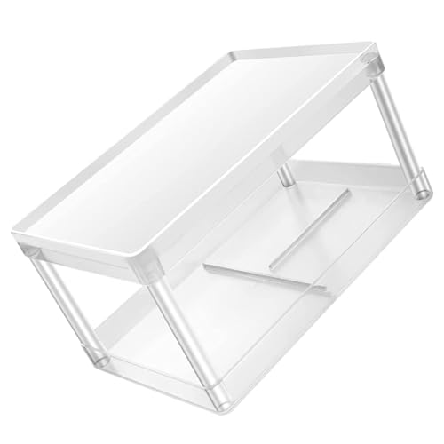 HONITANO Doppellagiger Desktop Organizer Aufbewahrungsständer aus Robustem Abnehmbares Kosmetik und Sundries Storage Rack Transparenter Schreibtisch Make Up Organizer für und von HONITANO