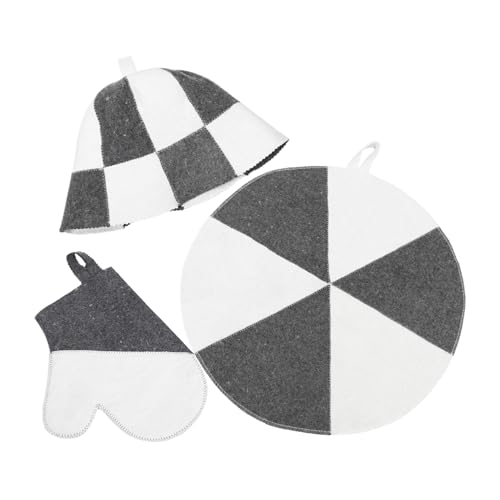 HONITANO Dreiteiliges Sauna mit Dickem Filzhut Hitzebeständigem Dampfbadschutz Saugfähiger Isolierung Inklusive Handschuhe und Matte für Damen Schützt Kopf und Haut in Saunaräumen von HONITANO