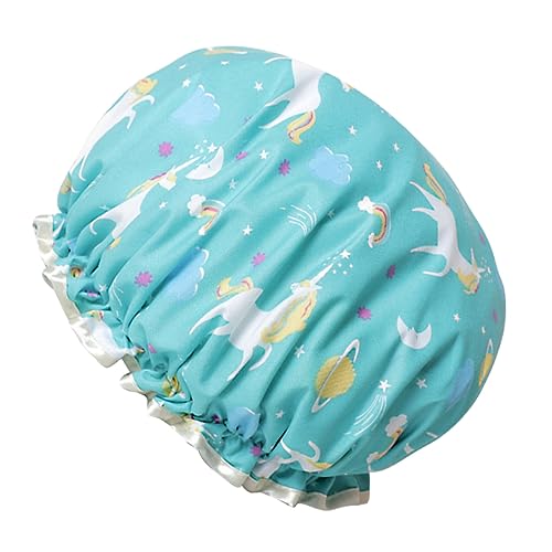 HONITANO Titel Wasserdichte Duschhaube Mit Doppelter Schicht Cartoon-badekappe Für Frauen Haarschutz Im Badezimmer Küche Und Leicht Blaues Einhorn von HONITANO