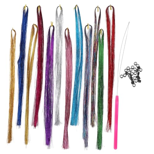 HONITANO Glitzernde Haarsträhnen Farben mit Häkelnadel und Silikonringen Schimmernde Haarverlängerungen zum Einflechten Geeignet für Haartypen Party und Festival Haaraccessoires HONITANO Glitzernde Haarsträhnen Farben mit Häkelnadel und Silikonringen Schimmernde Haarverlängerungen zum Einflechten Geeignet für Haartypen Party und Festival Haaraccessoires von HONITANO