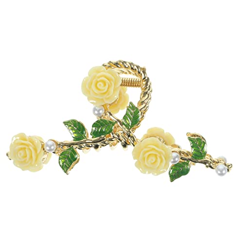 HONITANO Große Haarklammer mit Rosendesign und Blattmotiv Starker für Dickes und Schmerzfrei und Bequem Geeignet für Partys Hochzeiten und Alltag Modischer Haarclip für Damen von HONITANO