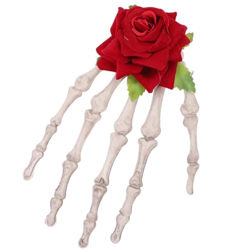 HONITANO Haarklammer mit Skelett Klaue Kreativer Haarschmuck für Frauen Halloween Party und Karneval Großer Haarclip mit Rosenmotiv Auffälliger Gothic Haarpin für Damen und Mädchen von HONITANO