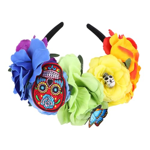 HONITANO Halloween Haarreif mit Totenkopf und Rosenblumen Leichter Haarschmuck für Damen Langlebiges Material Modisches Accessoire für Party Cosplay und Fotoshooting von HONITANO