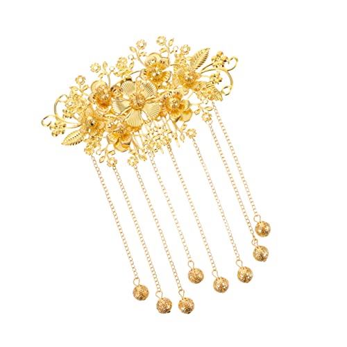 HONITANO Handgefertigter Chinesischer Haarschmuck Retro Haarkamm mit Langem Quaste Goldfarbener Brautschmuck Eleganter Kopfschmuck für Hochzeit Party und Festliche Anlässe von HONITANO