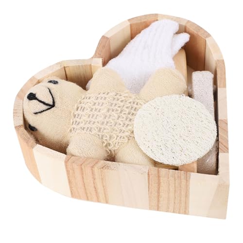 HONITANO Herzförmiges Wasch Peeling set aus Holz Stilvolles Badezubehör für Frauen Sanfte Reinigung und Massage Wellness geschenkbox für Hochzeit und Weihnachten von HONITANO