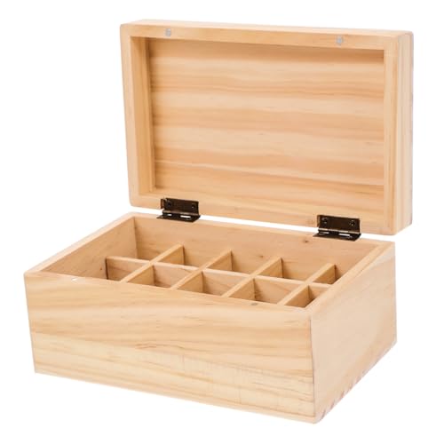 HONITANO Holz aufbewahrungsbox für Ätherische Öle mit Fächern und Abdeckung Langlebiger Organizer für Flaschen Praktischer Stauraum für Duftöle Sicherer Schutz durch Einzelaufbewahrung von HONITANO