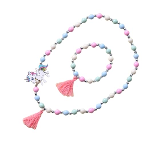 HONITANO Holzperlen Schmuckset für Mädchen Teiliges Einhorn Armband und Halskette Bunte Kinderperlen Kreatives Bastelset für Junge Mädchen für Partys und Alltagsschmuck von HONITANO