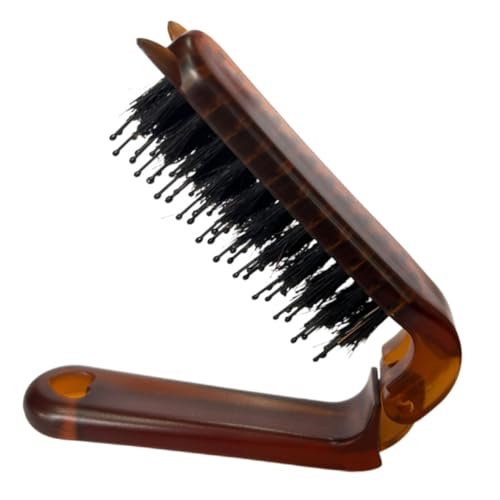HONITANO Kompakte Faltbare Haarbürste mit Massagefunktion Tragbarer Reise Kamm für Frauen Transparent Bernsteinfarben Platzsparend und Vielseitig für Haartypen für Unterwegs und Handtasche von HONITANO