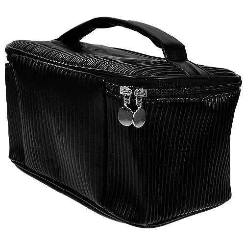 HONITANO PU Leder Kosmetiktasche Großvolumig Doppelschichtig Tragbar Multifunktional für Reise und Alltag Stilvoller Organizer für Make Up und Toilettenartikel Klassische Schwarze von HONITANO