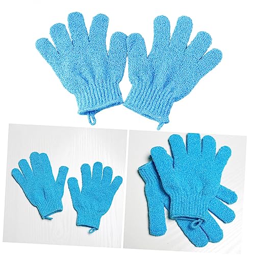 HONITANO Peeling Handschuh Fünf Finger Badehandschuh Körperpeeling mit Doppelseitiger Anwendung Dehnbar Einheitsgröße für Damen Herren Sanfte Hautreinigung und Massage Blau von HONITANO