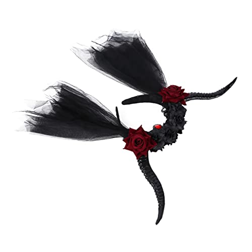 HONITANO Retro Antilopenhorn Haarreif mit und Schleier Halloween Haaraccessoire für Party Einzigartiges Steampunk Kopfband Stilvolles Gothic Cosplay Zubehör von HONITANO